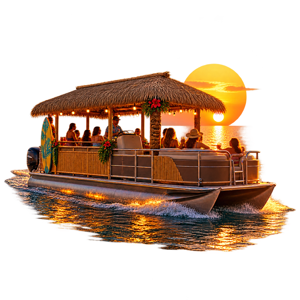 Sunset cruise aboard the tiki boat